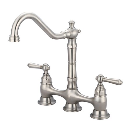 Pioneer Industries Two Handle Kitchen Bridge Faucet, NPSM, Bridge, Brushed Nickel, Number of Holes: 3 Hole 2AM500-BN